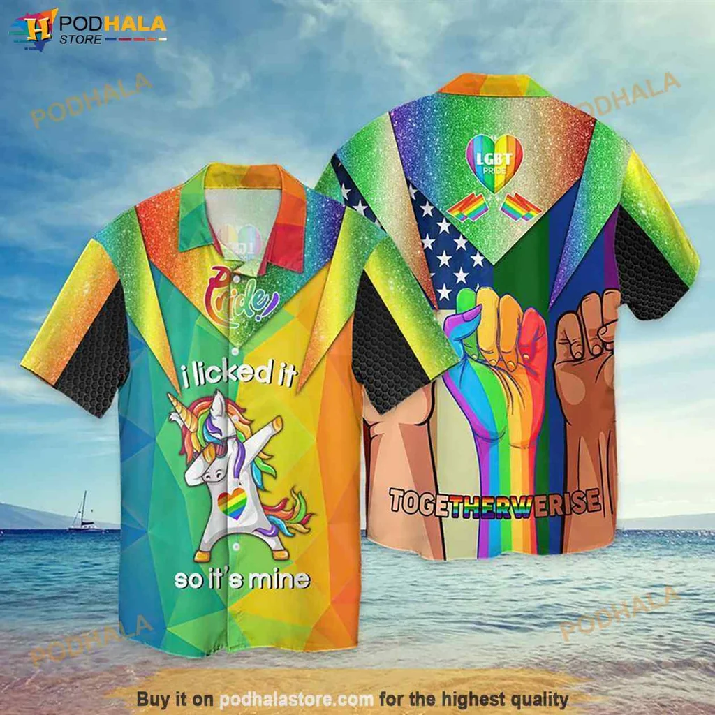 Unicorn Rainbow Hawaiian Shirt, I Licked It So It’s Mine Funny Design