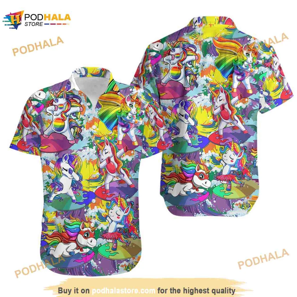 Unicorn Rainbow Tropical Aloha Shirt With Colorful Whimsical Design