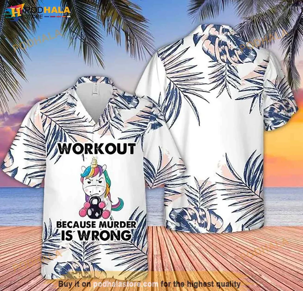 Unicorn Workout Aloha Shirt, Whimsical Fitness Design With Playful Unicorn