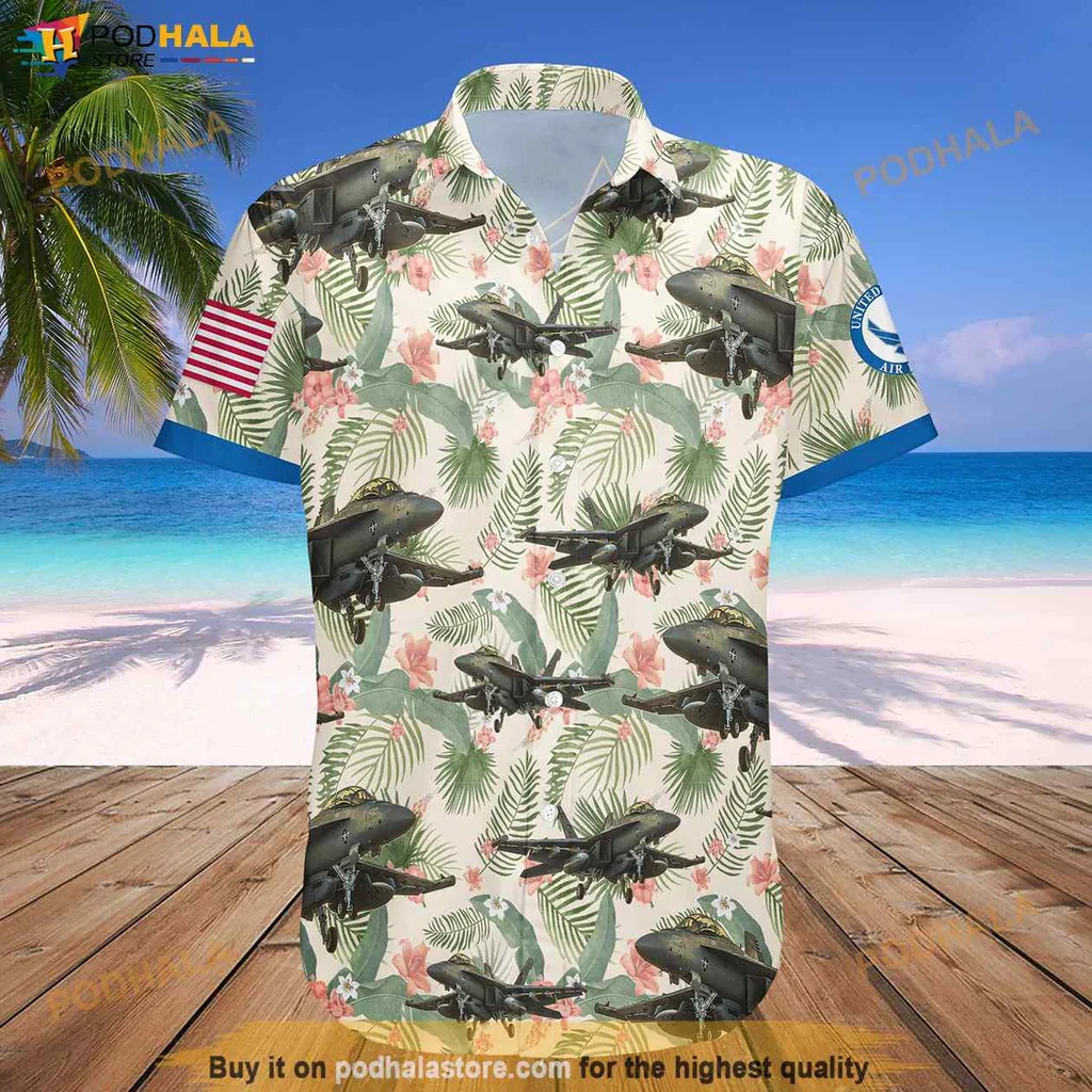 Us Air Force Aloha Shirt, Tropical Military Aircraft Floral Summer Shirt