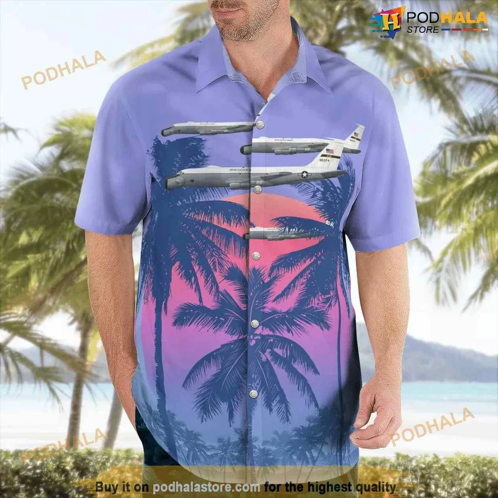 Us Air Force Aviation Hawaiian Shirt With Vibrant Tropical Sunset Design