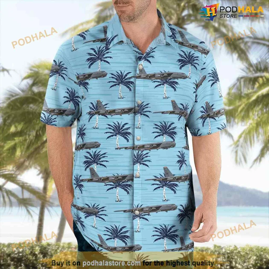 Us Air Force B52 Aloha Shirt With Palm Trees And Aircraft Design