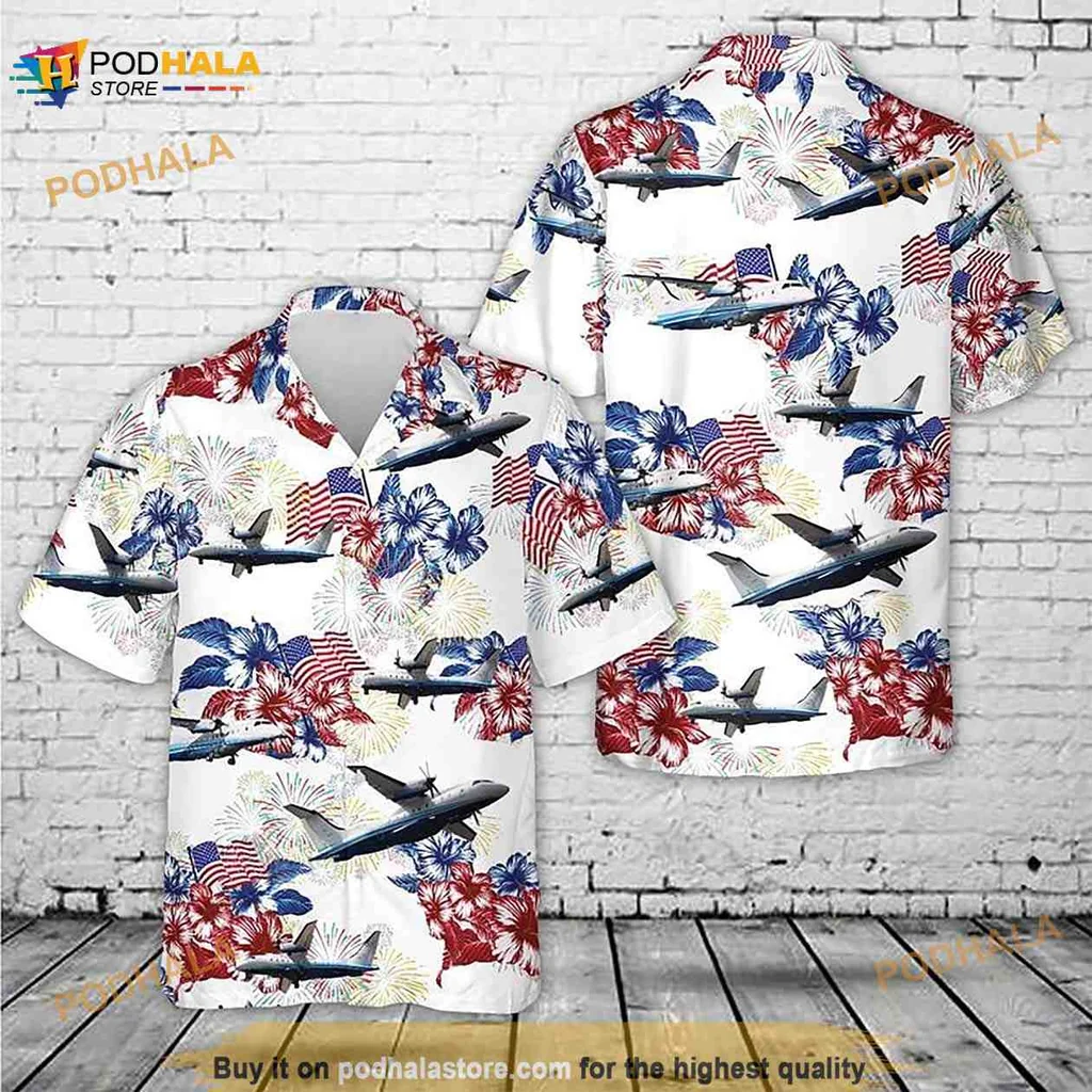 Us Air Force Hawaiian Shirt With C 146a Wolfhound And American Flags