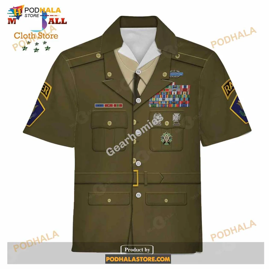 Us Army Greens Hawaiian Shirt, Funny Military Style With Insignia And Pockets