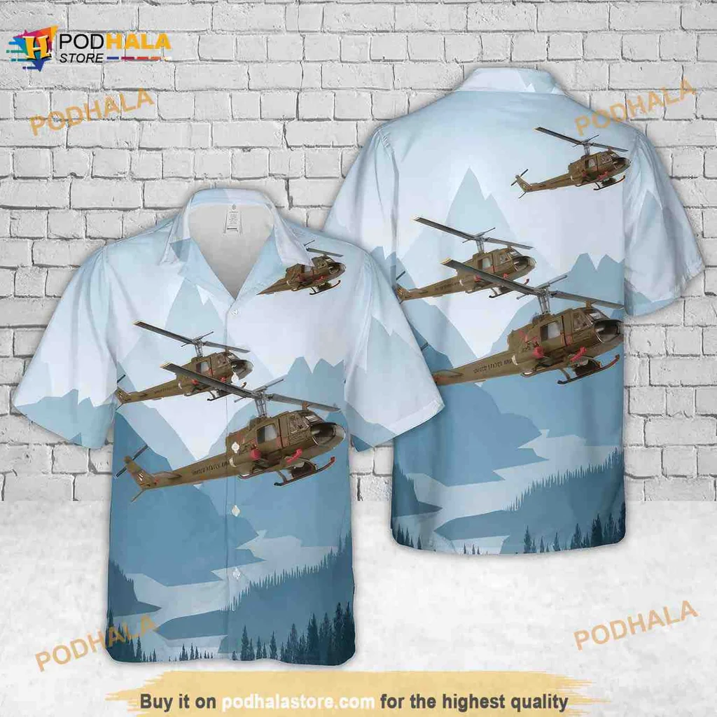 Us Army Huey Helicopter Hawaiian Shirt Featuring Realistic Military Design