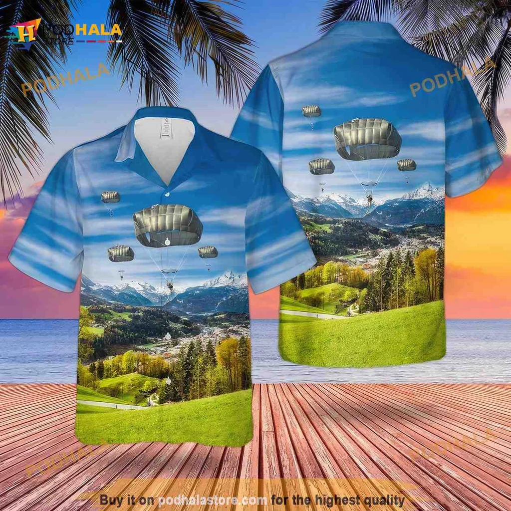 Us Army Parachute Hawaiian Shirt With Scenic Mountain Design