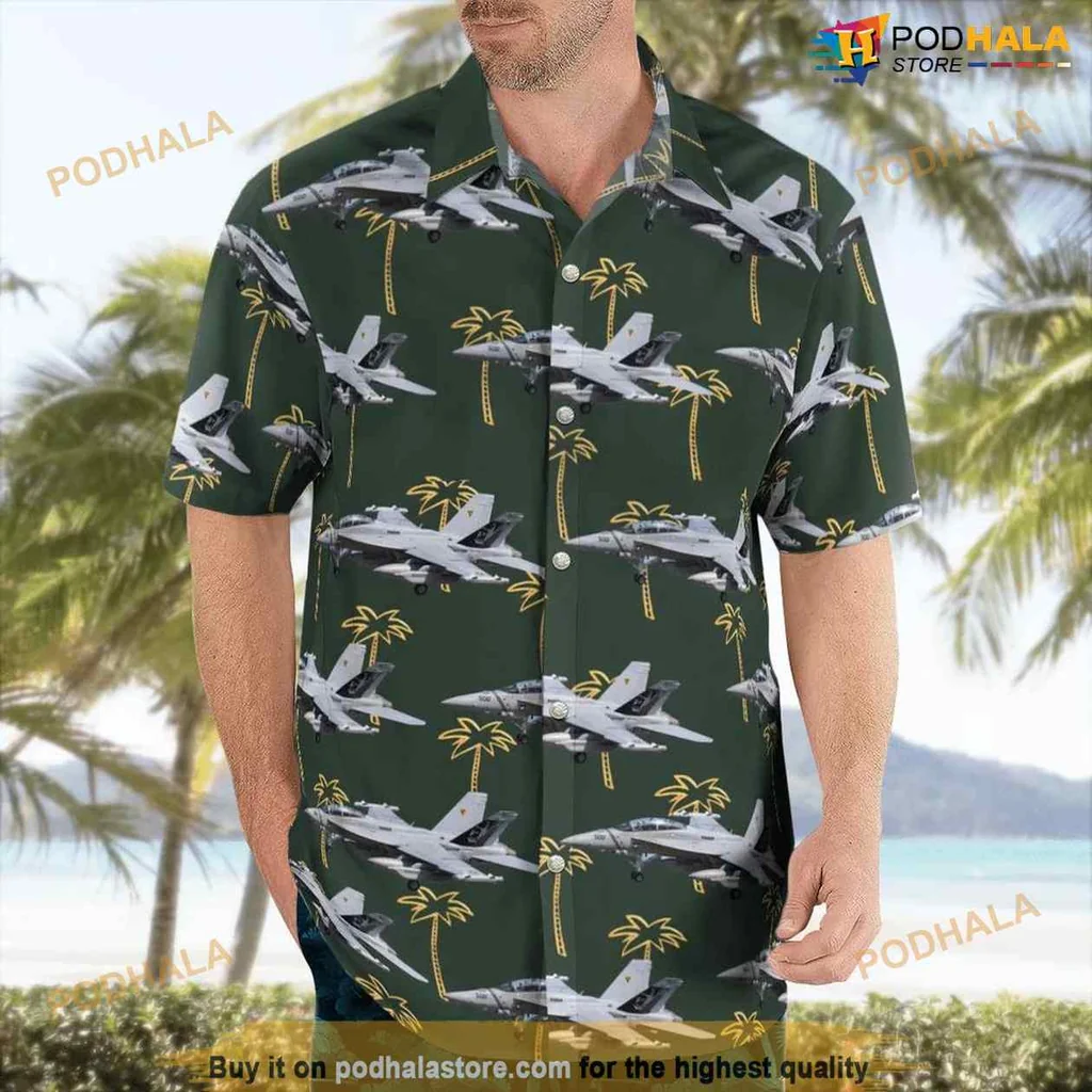 Us Navy Aviation Aloha Shirt Featuring Boeing Ea 18g Growler Design