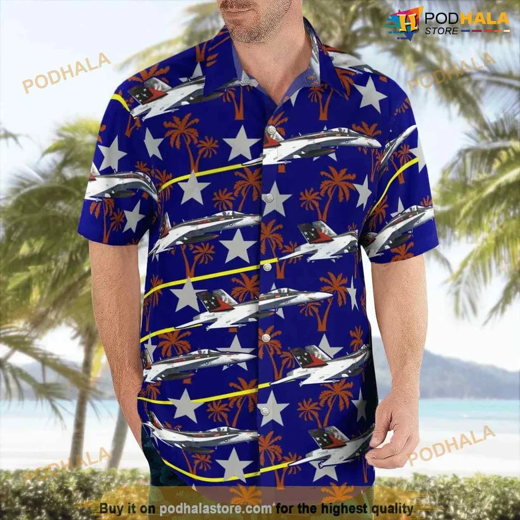 Us Navy Aviation Hawaiian Shirt Featuring Boeing F/a 18e Super Hornet