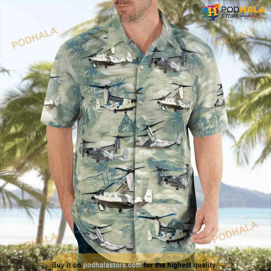 Us Navy Osprey Aloha Shirt With Vibrant Aircraft Illustrations