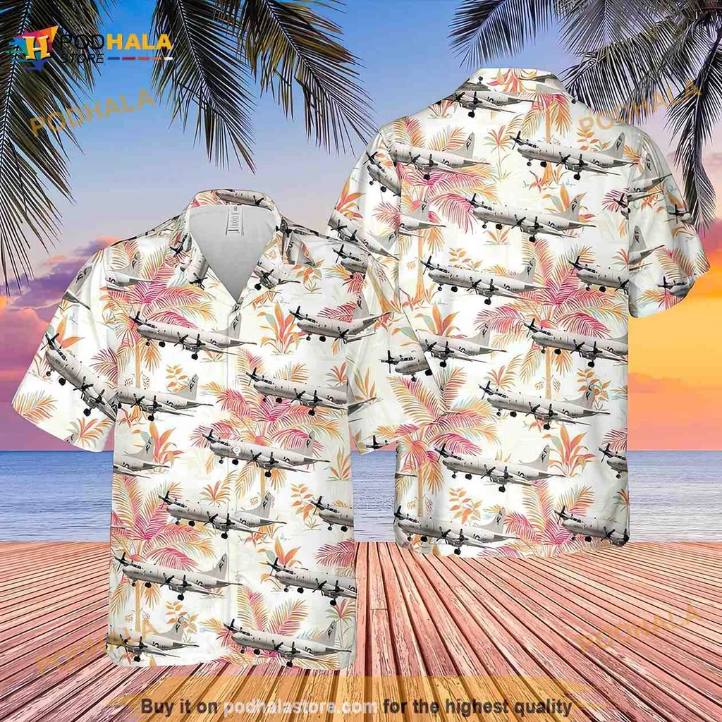 Us Navy P 3c Orion Hawaiian Shirt With Tropical Sunset Design