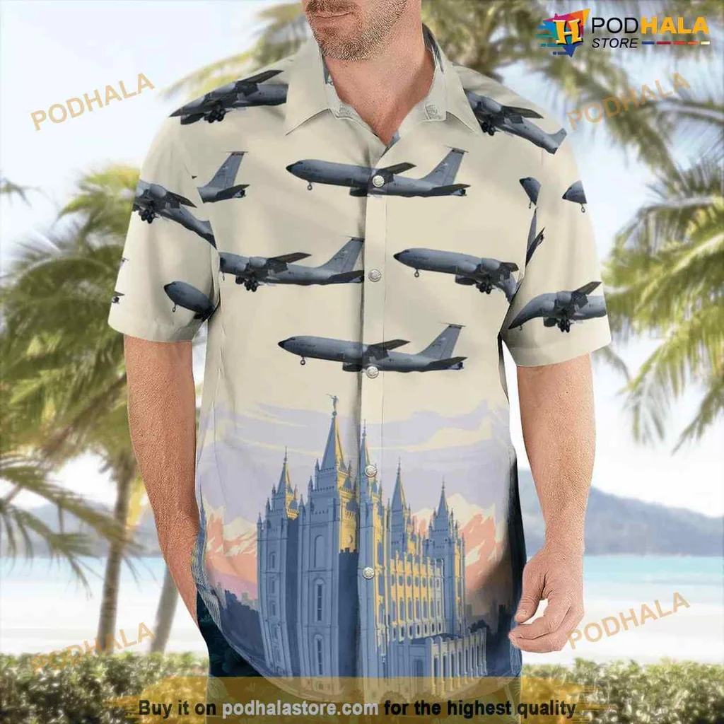 Utah Air National Guard Hawaiian Shirt Featuring Kc 135r Stratotanker Design