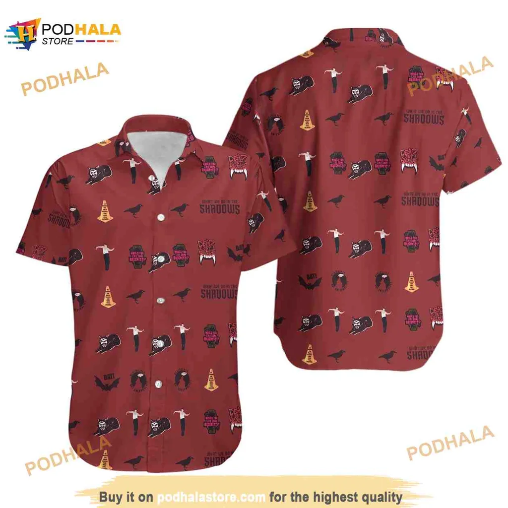 Vampire Themed Hawaiian Shirt With Bats And Fangs