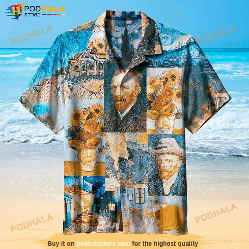 Van Gogh Art Hawaiian Shirt Featuring Iconic Sunflowers And Self Portraits