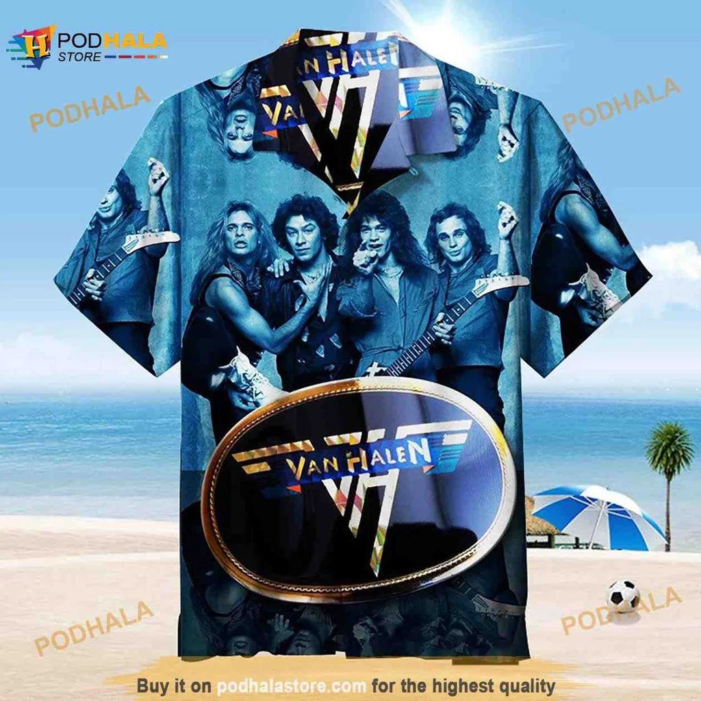 Van Halen Retro Hawaiian Shirt Featuring 80s Band Members Design