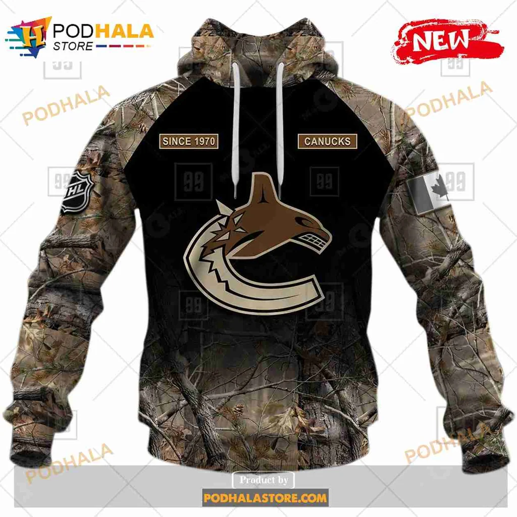Vancouver Canucks Camouflage Hoodie With Orca Whale Design - View 1 Vancouver Canucks Camouflage Hoodie With Orca Whale Design - View 1