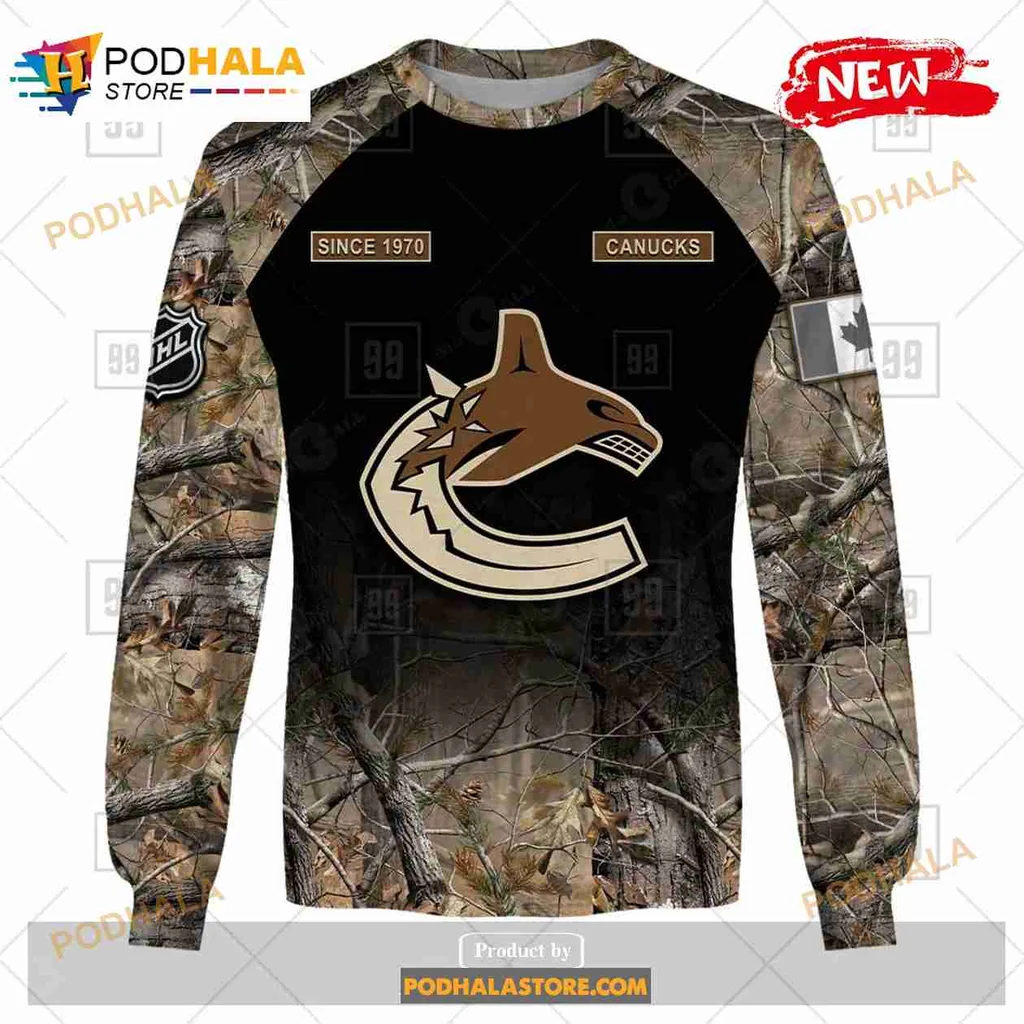 Vancouver Canucks Camouflage Hoodie With Orca Whale Design - View 3 Vancouver Canucks Camouflage Hoodie With Orca Whale Design - View 3