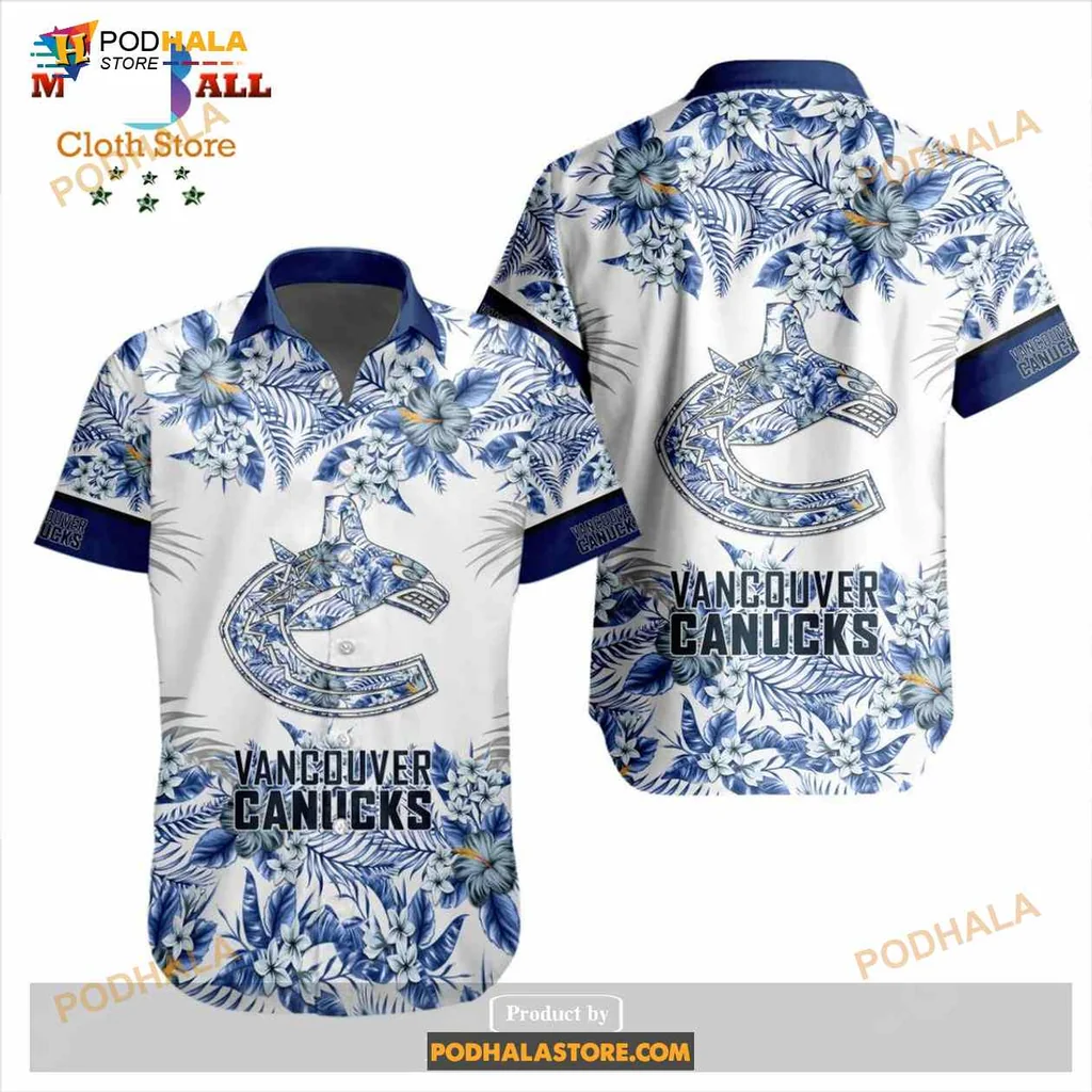 Vancouver Canucks Floral Aloha Shirt With Tropical Flowers Vancouver Canucks Floral Aloha Shirt With Tropical Flowers