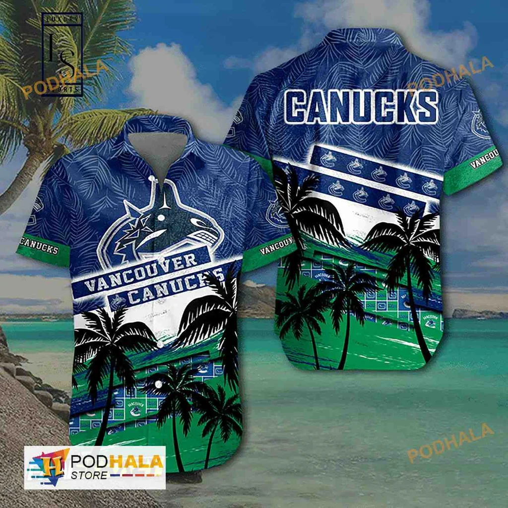 Vancouver Canucks Hawaiian Shirt With Tropical Palm Trees And Waves
