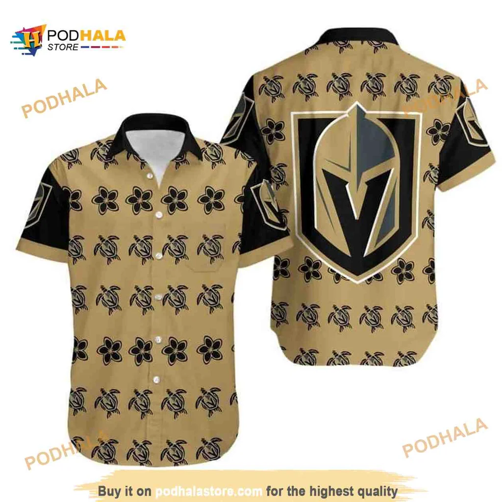 Vegas Golden Knights Aloha Shirt With Turtle And Flower Pattern