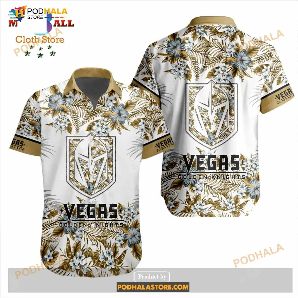 Vegas Golden Knights Floral Hawaiian Shirt With Vibrant Blue And White Flowers