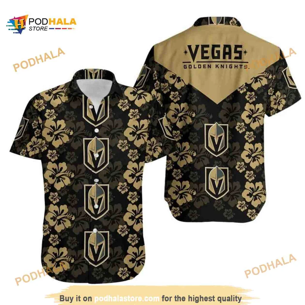 Vegas Golden Knights Hawaiian Shirt With Hibiscus Pattern For Beach Lovers