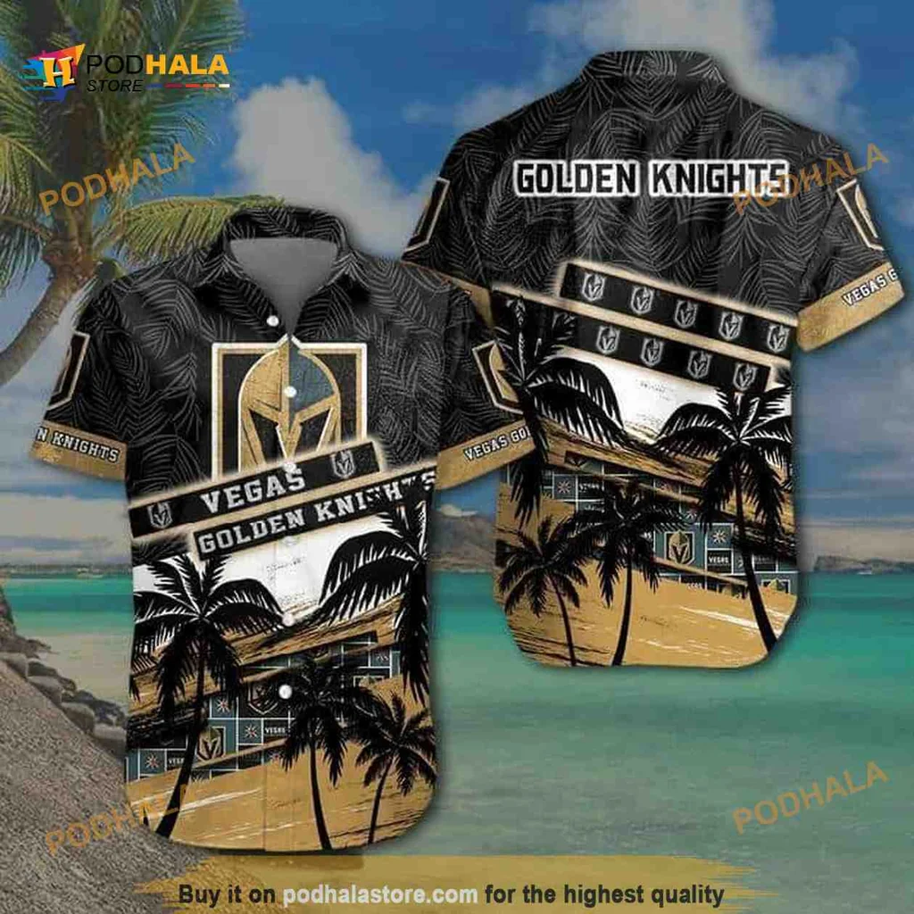 Vegas Golden Knights Hawaiian Shirt With Tropical Beach Design