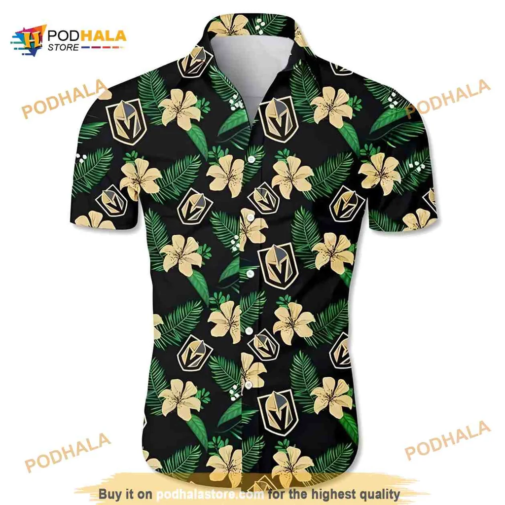 Vegas Golden Knights Hawaiian Shirt With Tropical Hibiscus And Palm Leaves