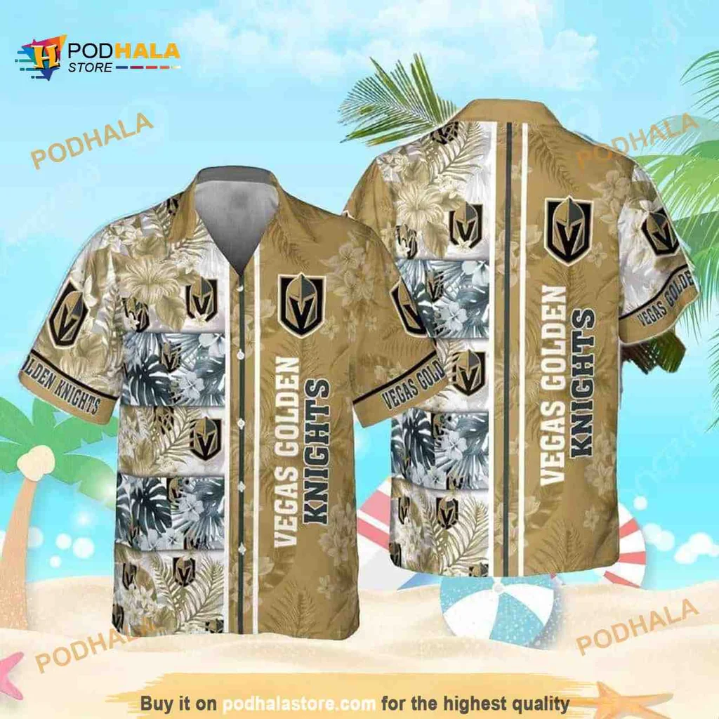 Vegas Golden Knights Hawaiian Shirt With Tropical Palm Leaves Design