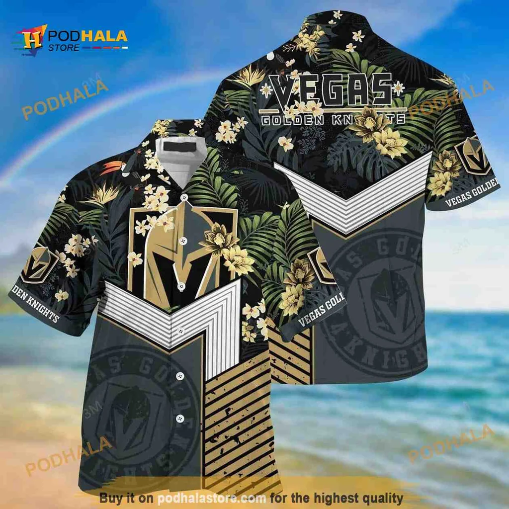 Vegas Golden Knights Hawaiian Shirt With Tropical Palm Leaves Design