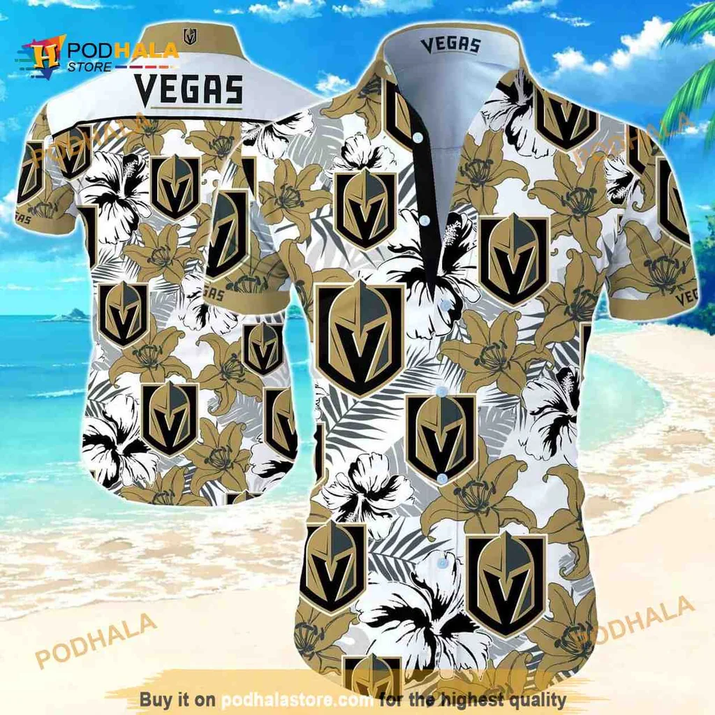 Vegas Golden Knights Hawaiian Shirt With Tropical Print And Team Logo