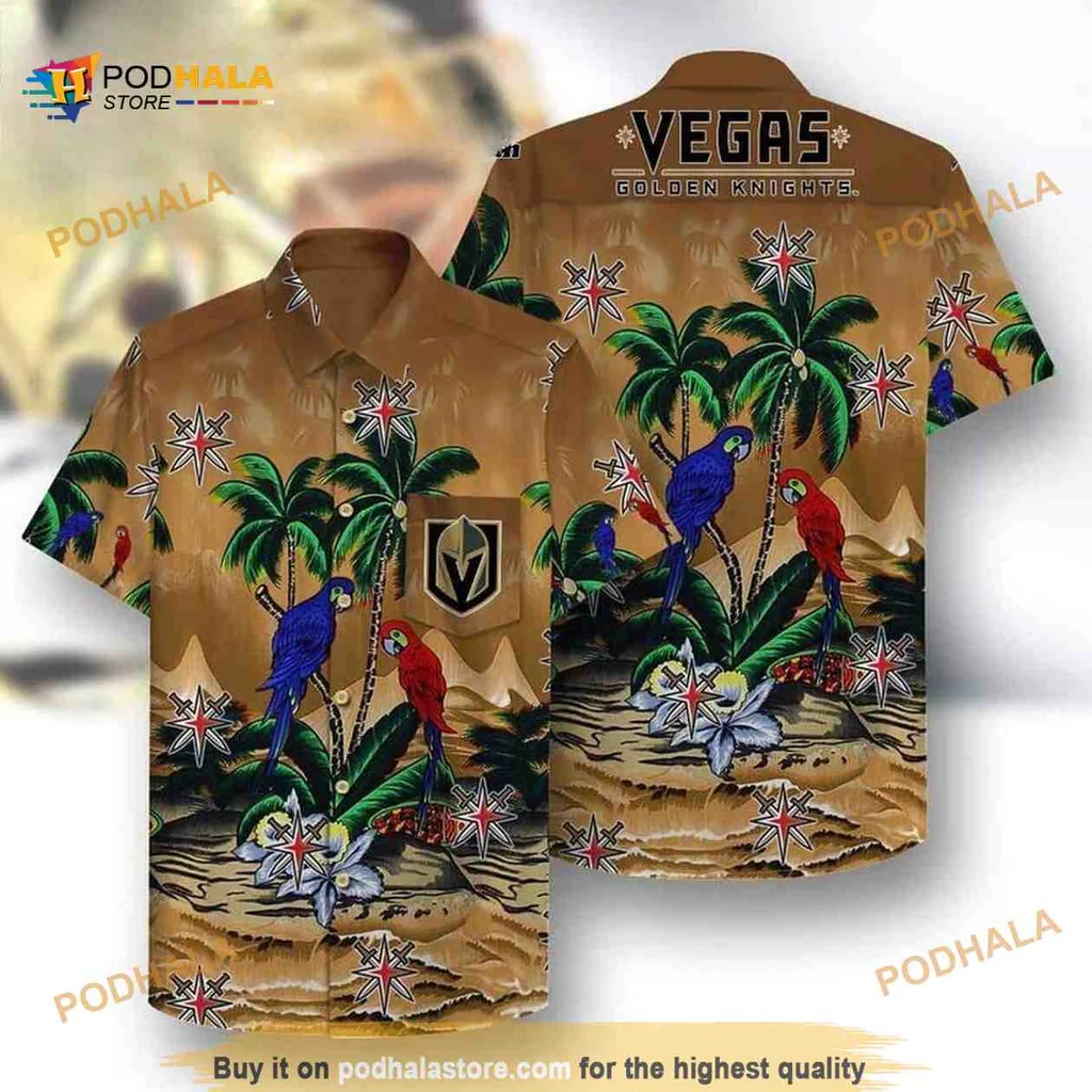 Vegas Golden Knights Tropical Shirt With Colorful Parrots And Palm Trees