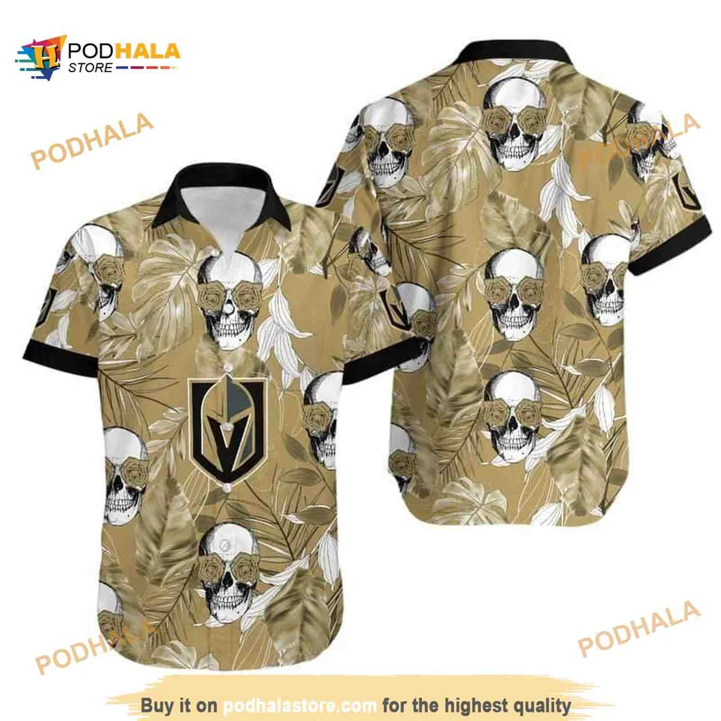 Vegas Golden Knights Tropical Shirt With Skull Rose And Palm Leaves