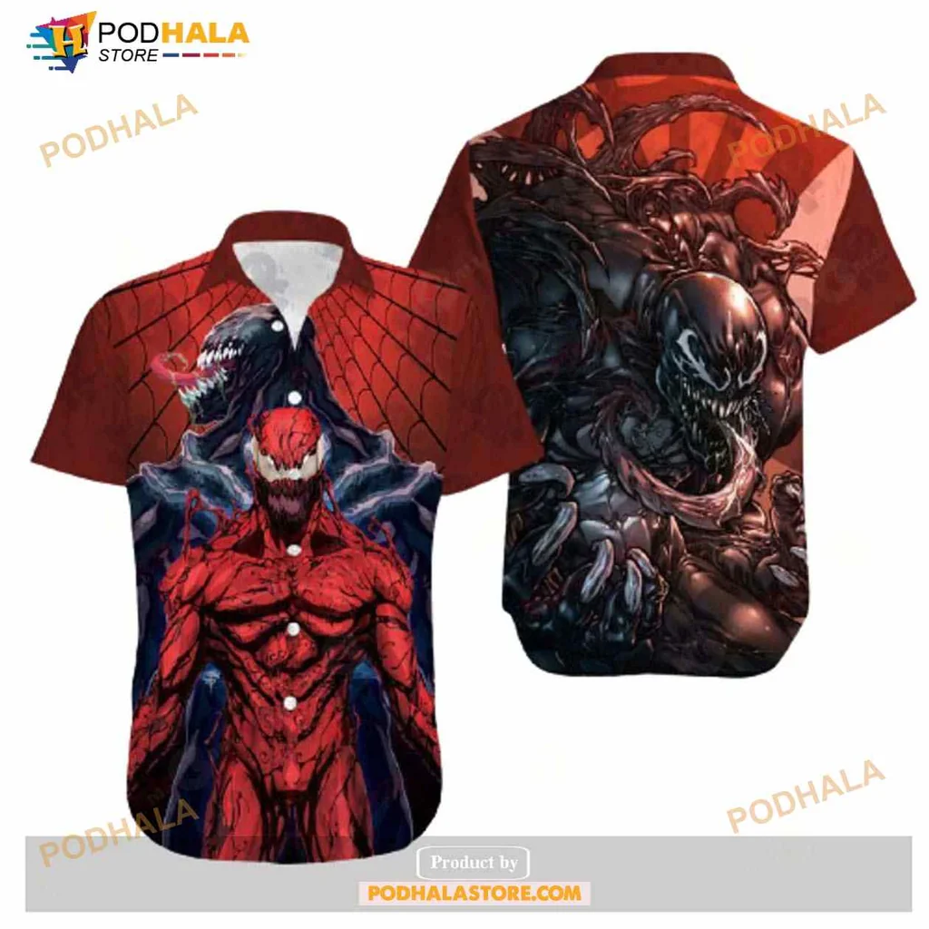 Venom Carnage Hawaiian Shirt With Bold Comic Book Design