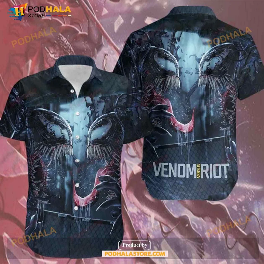 Venom Riot Hawaiian Shirt, Bold Comic Book Design With Glossy Finish