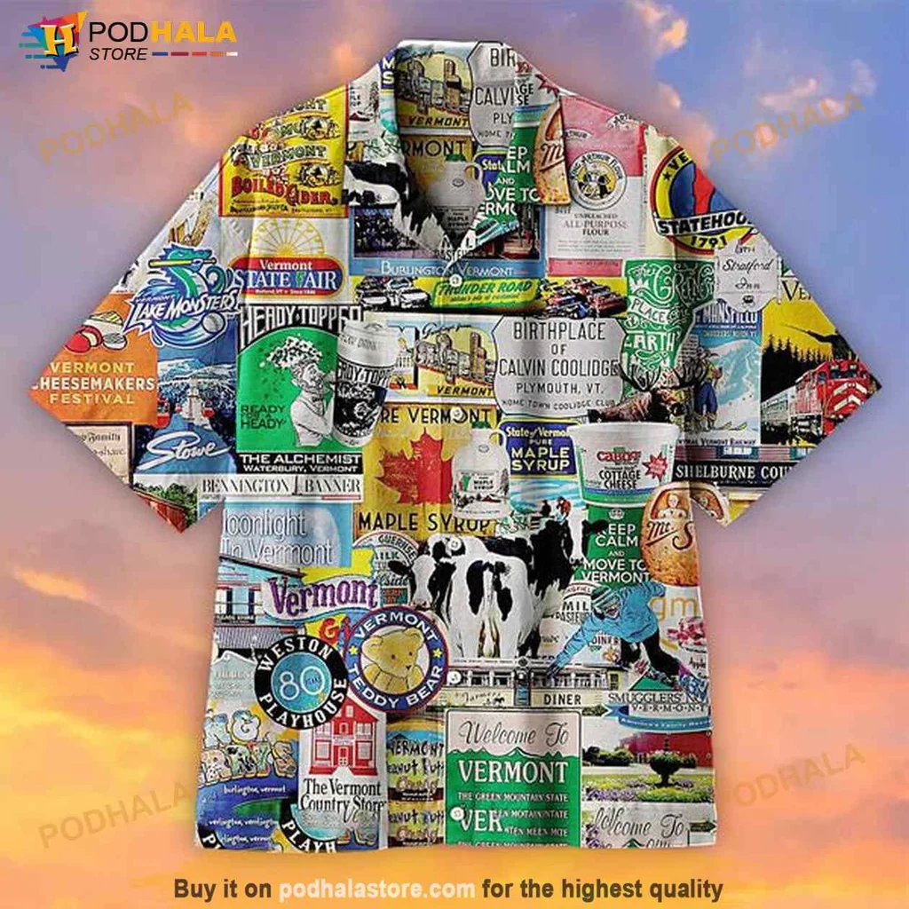 Vermont Culture Aloha Shirt Featuring Colorful Local Attractions
