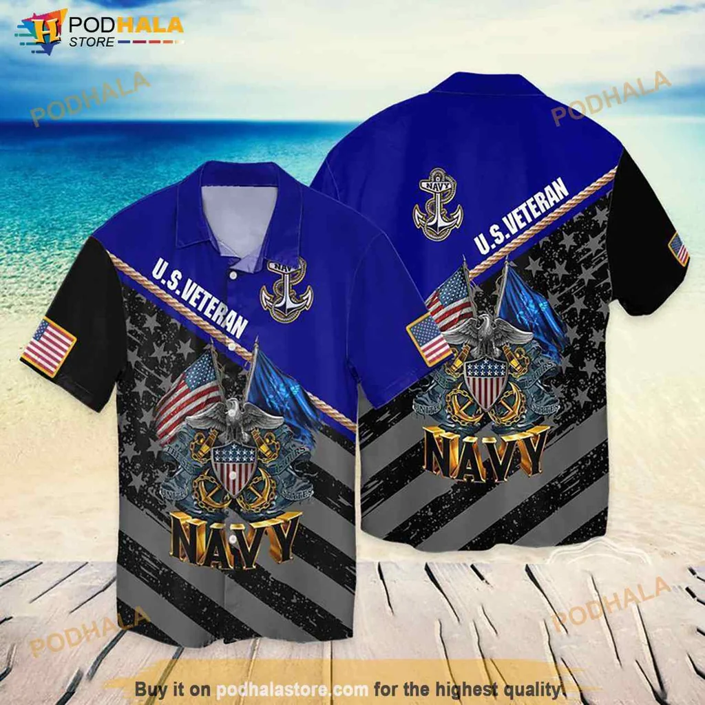 Veteran American Flag Hawaiian Shirt With Eagle And Anchor Design
