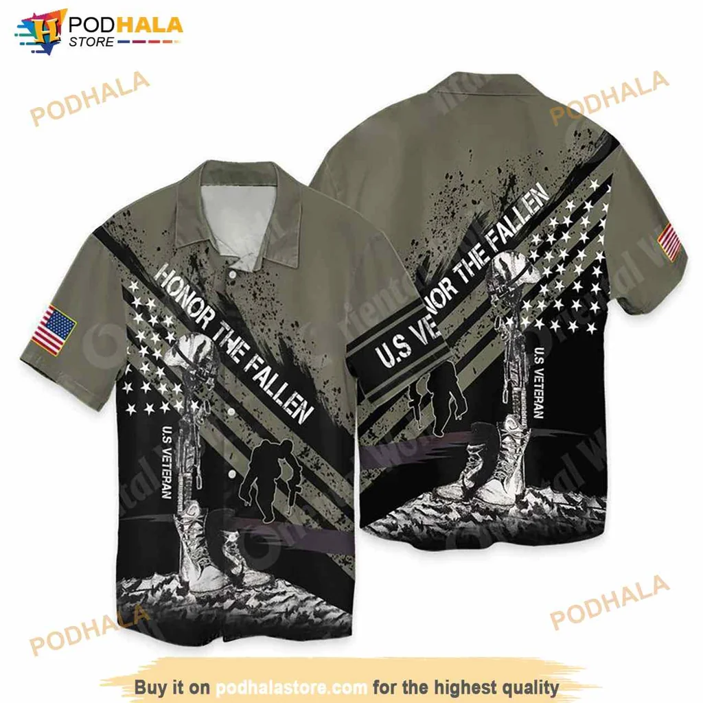 Veteran Memorial Hawaiian Shirt, Honor The Fallen Design With American Flag
