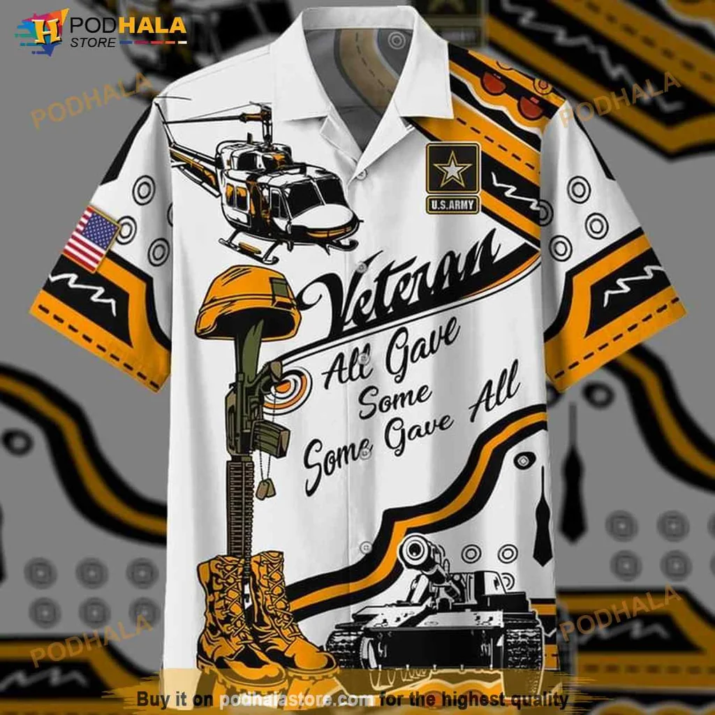 Veteran Military Aloha Shirt With Helicopter And Combat Boots Design