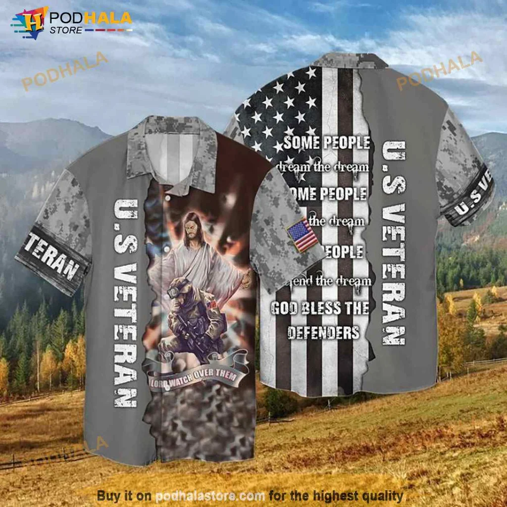 Veteran Patriotic Hawaiian Shirt, God Bless The Defenders Design