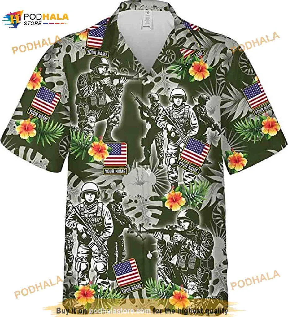 Veteran Patriotic Hawaiian Shirt With Military Design And Tropical Flair