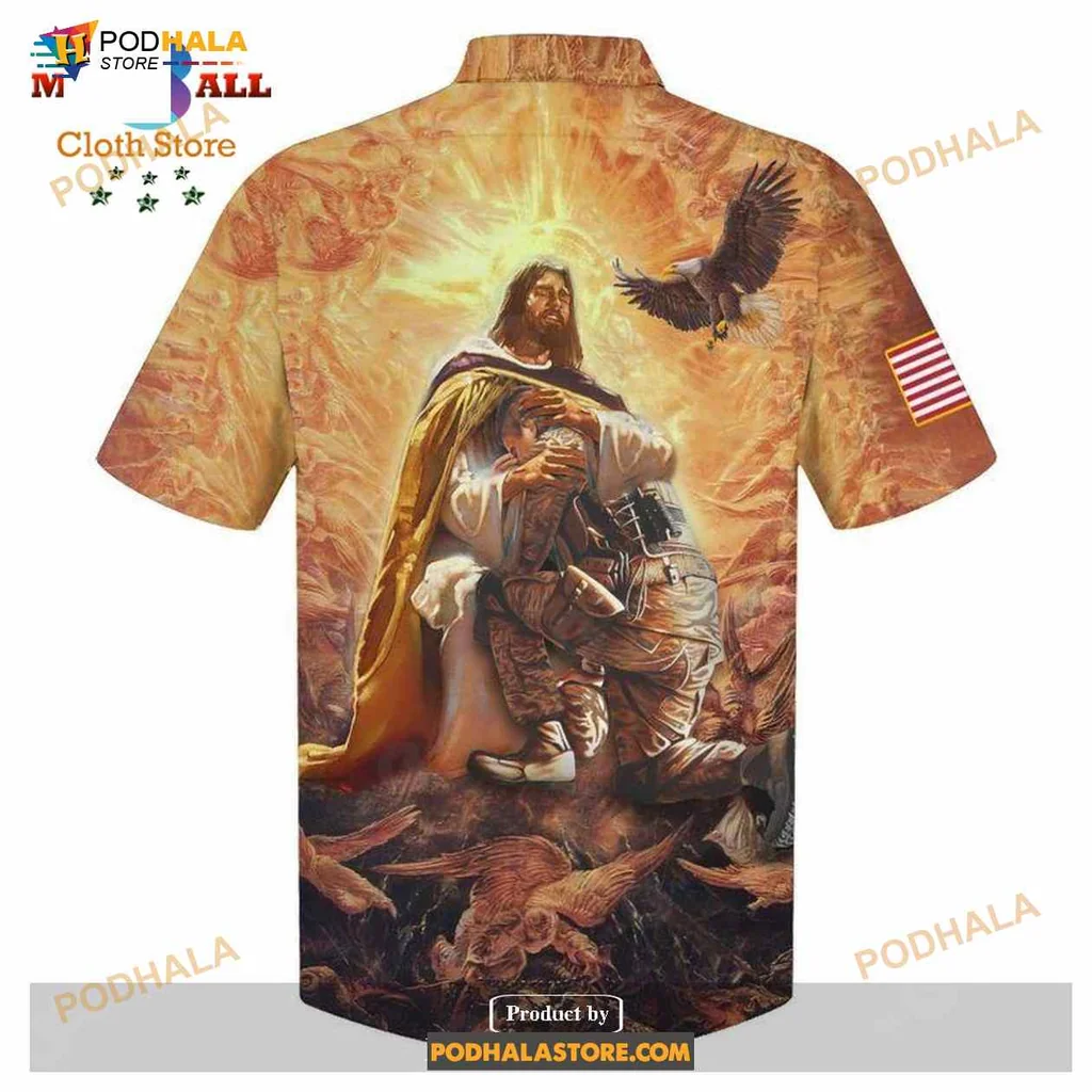 Veteran Patriotic Aloha Shirt With Military Eagle And Cross Design Veteran Patriotic Aloha Shirt With Military Eagle And Cross Design