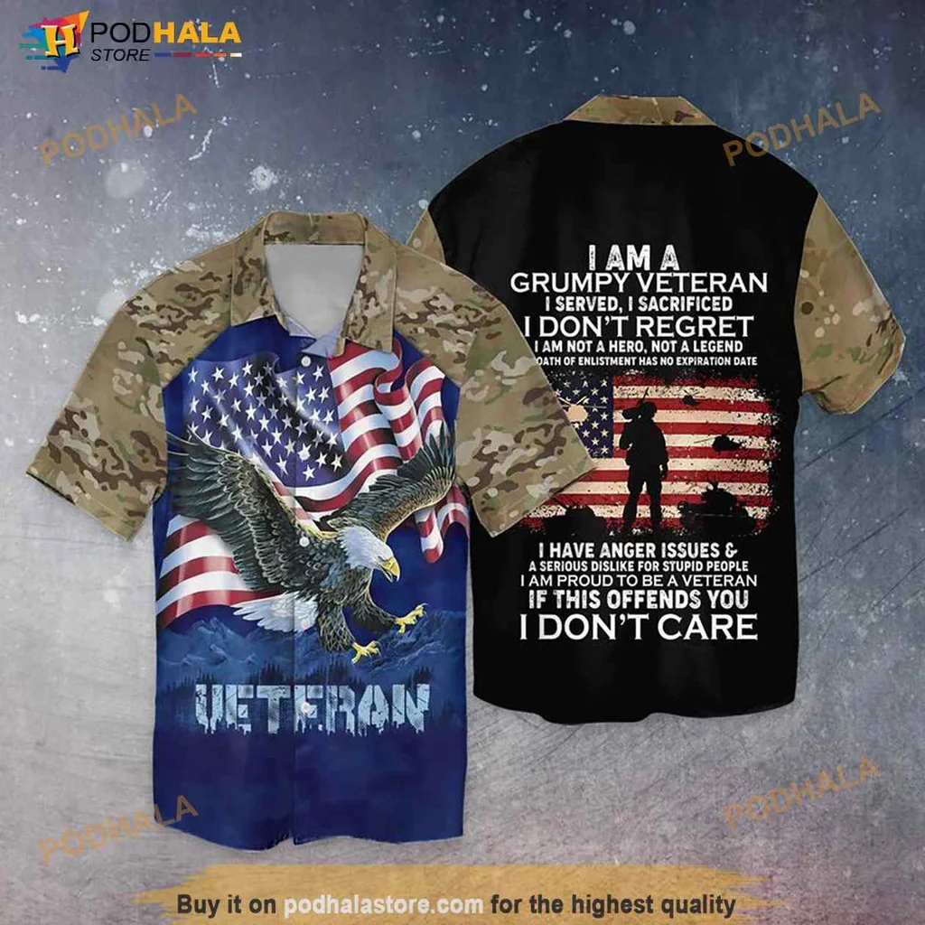 Veteran Pride Hawaiian Shirt, I Am A Grumpy Veteran With Eagle Design