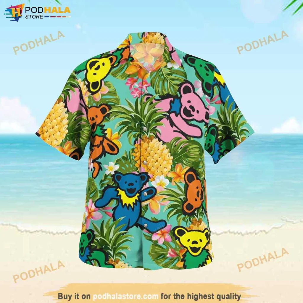 Vibrant Bear Aloha Hawaiian Shirt, Colorful Grateful Dead Bears Summer Shirt