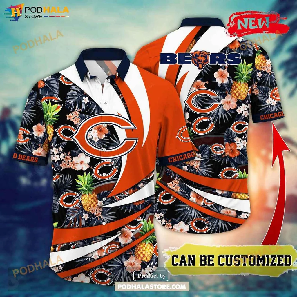 Vibrant Bears Aloha Shirt, Personalized Chicago Bears Summer Floral Shirt