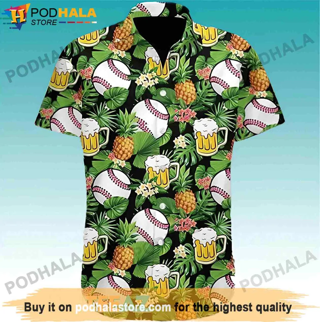 Vibrant Beer Lover Hawaiian Shirt, Baseballs And Pineapples Summer Design