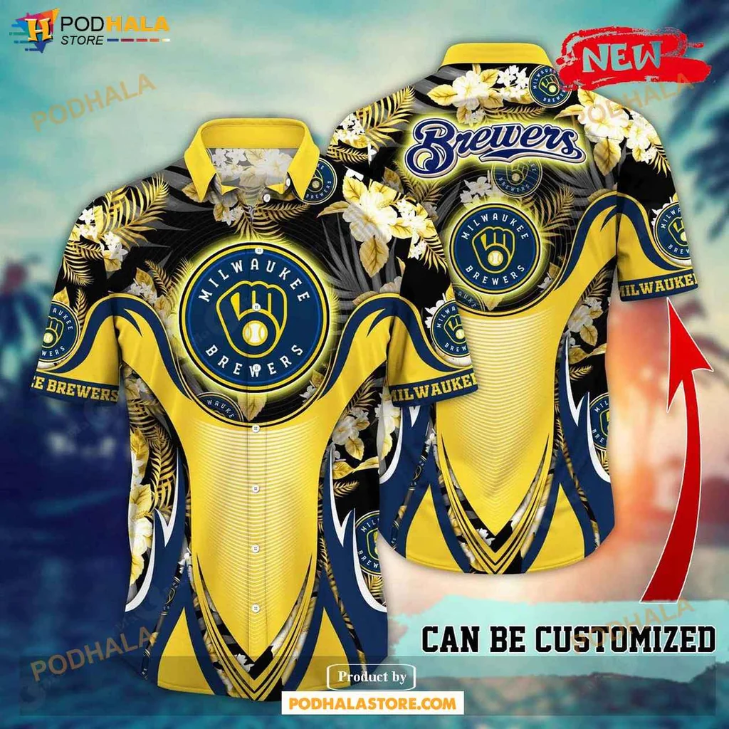 Vibrant Brewers Aloha Shirt, Floral Milwaukee Brewers Summer Shirt