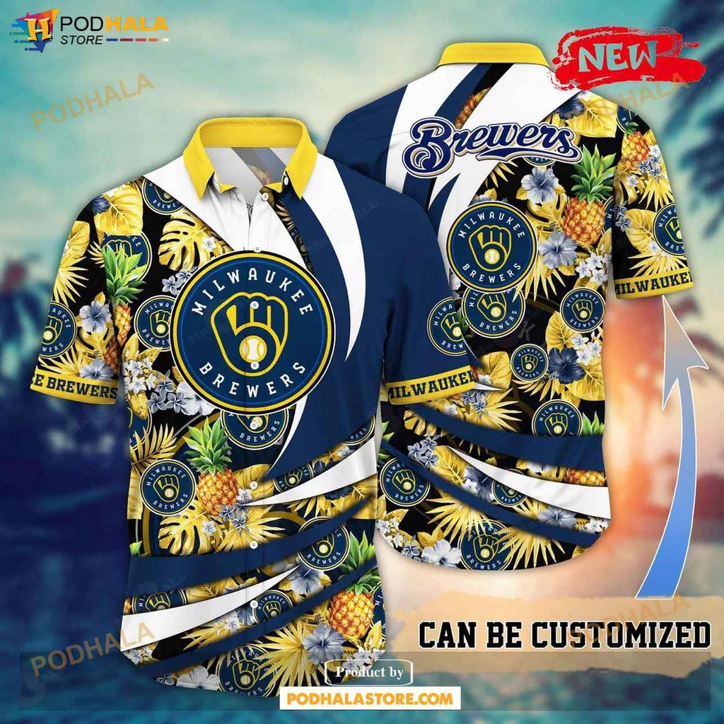Vibrant Brewers Aloha Shirt, Personalized Floral Pineapple Baseball Shirt