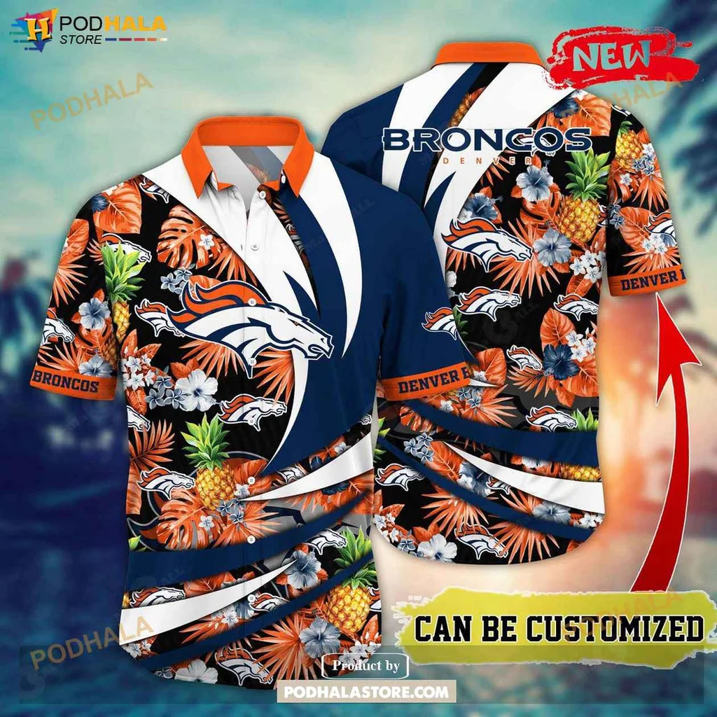 Vibrant Broncos Aloha Shirt, Personalized Summer Football Shirt With Flowers And Pineapples