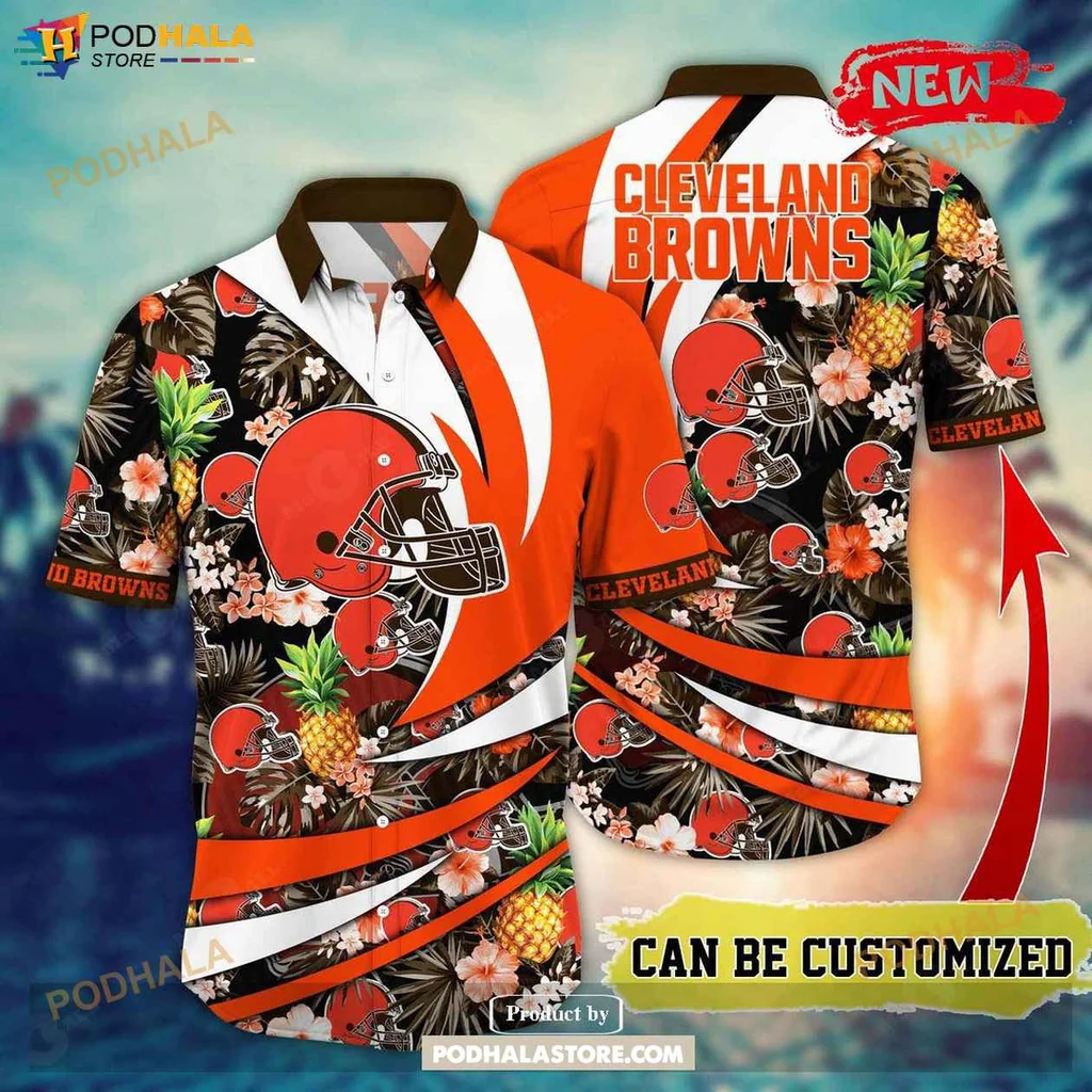 Vibrant Browns Aloha Shirt, Cleveland Browns Floral Pineapple Summer Shirt