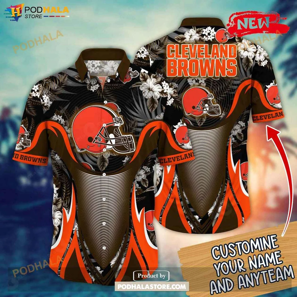 Vibrant Browns Fan Aloha Shirt, Cleveland Browns Nfl Floral Summer Shirt